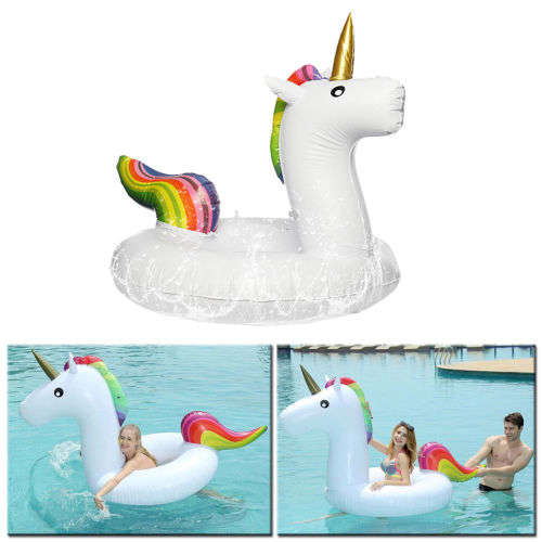 Giant Inflatable Rainbow Unicorn Water Float Raft Summer Swim Pool Beach Ring
