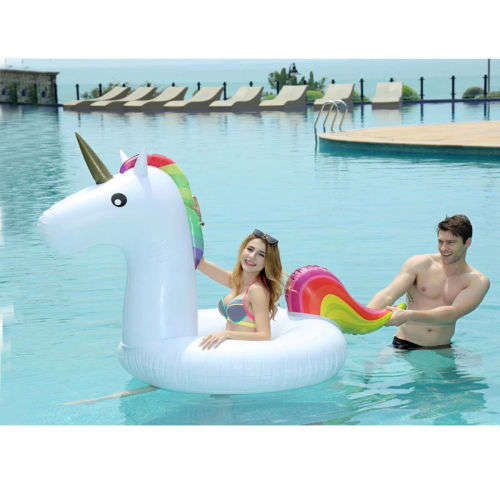 Giant Inflatable Rainbow Unicorn Water Float Raft Summer Swim Pool Beach Ring