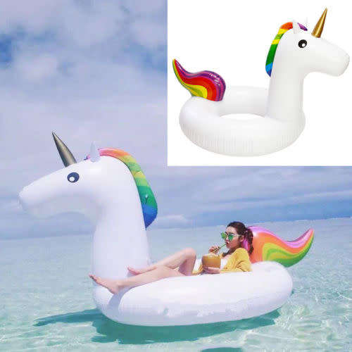 Giant Inflatable Rainbow Unicorn Water Float Raft Summer Swim Pool Beach Ring