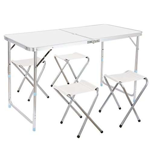 Portable Aluminum Camping Table & 4 Stools Set
