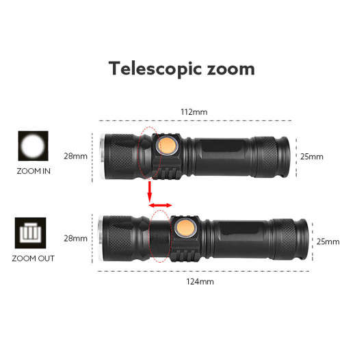 Adjustable LED Zoom 1000LM MINI USB Rechargeable Flashlight Torch Portable Lamp