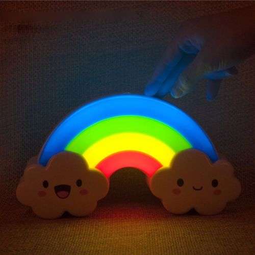 LED Rainbow Night Light Sound Voice Control Lamp for Baby Bedside + Wall Sticker