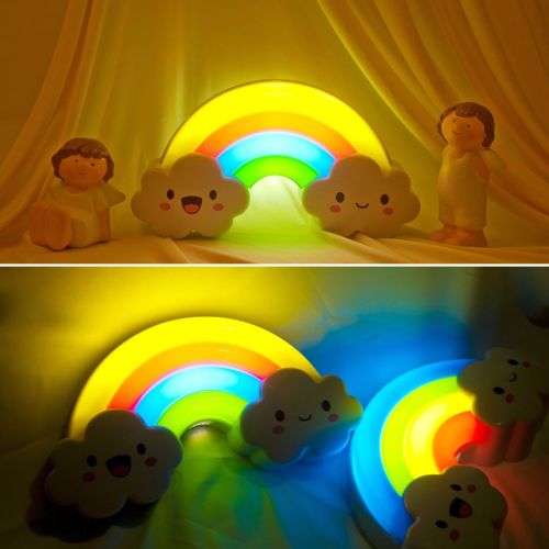 LED Rainbow Night Light Sound Voice Control Lamp for Baby Bedside + Wall Sticker