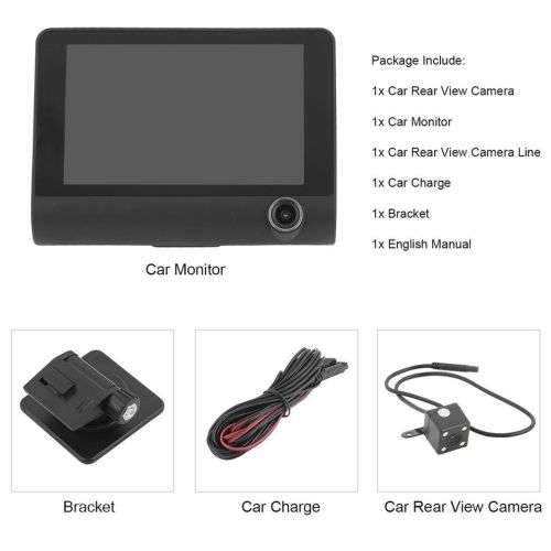 4'' HD 1080P 3 Lens Car DVR Dash Cam Vehicle Video Recorder Rearview Camera