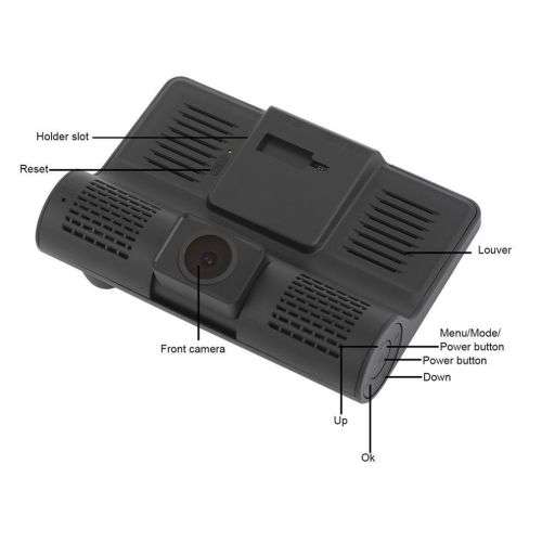 4'' HD 1080P 3 Lens Car DVR Dash Cam Vehicle Video Recorder Rearview Camera