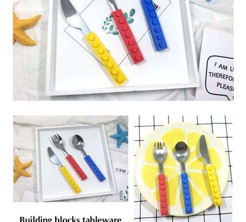 Utensil Dining Set Brick Building block Fork Spoon Knife Kid Snack & Stack