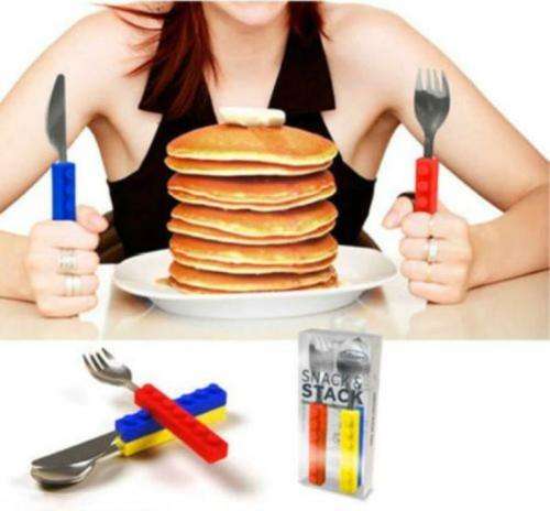 Utensil Dining Set Brick Building block Fork Spoon Knife Kid Snack & Stack