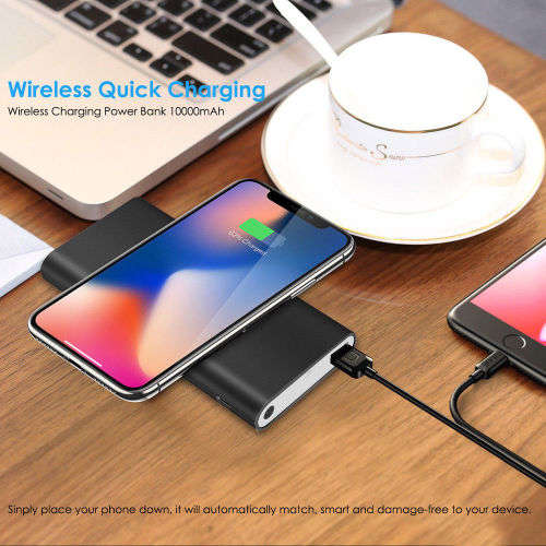 10000mAh Qi Wireless Power Bank & Fast Charging USB LED Portable Battery Charger