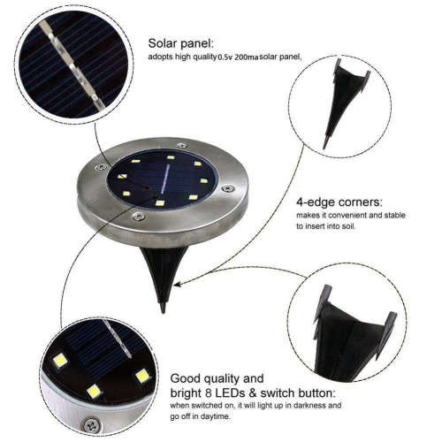 8 LED Solar Power Buried Light Under Ground Lamp Outdoor Path Way Garden Decking