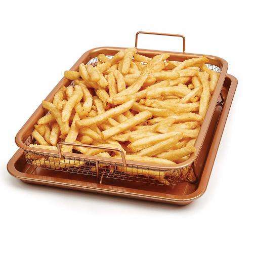 Copper Crispy Tray Oven Air Fryer Mesh Basket Ceramic Coating - Cook With No Oil