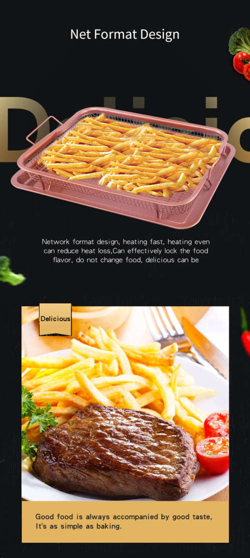 Copper Crispy Tray Oven Air Fryer Mesh Basket Ceramic Coating - Cook With No Oil