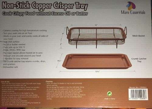 Copper Crispy Tray Oven Air Fryer Mesh Basket Ceramic Coating - Cook With No Oil