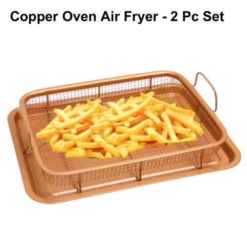 Copper Crispy Tray Oven Air Fryer Mesh Basket Ceramic Coating - Cook With No Oil