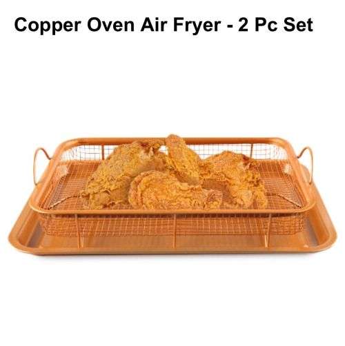 Copper Crispy Tray Oven Air Fryer Mesh Basket Ceramic Coating - Cook With No Oil