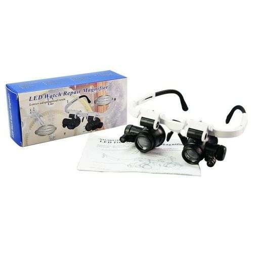 23X Watch Magnifier Jeweler Magnifying Eye Glasses Loupe Lens Repair LED Light