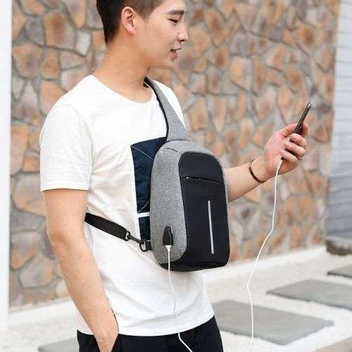 Men's Chest Pack Shoulder Bag Sling USB Charging Sports Anti-theft Bags