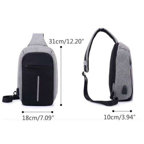 Men's Chest Pack Shoulder Bag Sling USB Charging Sports Anti-theft Bags