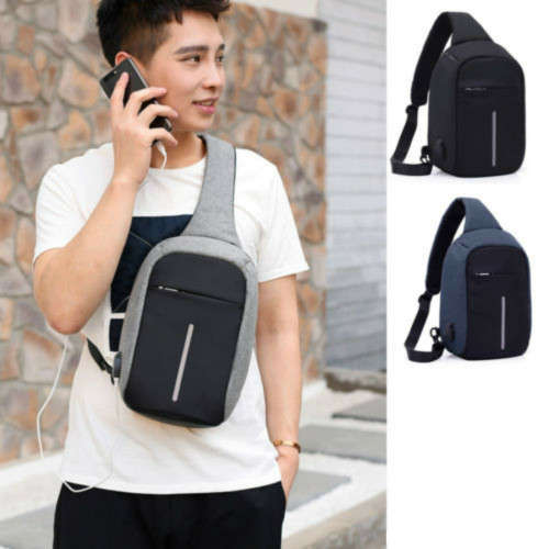 Men's Chest Pack Shoulder Bag Sling USB Charging Sports Anti-theft Bags