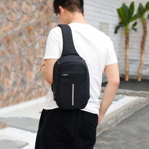 Men's Chest Pack Shoulder Bag Sling USB Charging Sports Anti-theft Bags