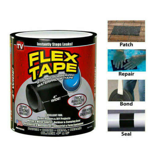 4" X 5' Flex Tape Patch Bond Super Strong Rubberized Waterproof Seal Repair Tape