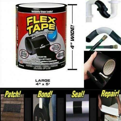 4" X 5' Flex Tape Patch Bond Super Strong Rubberized Waterproof Seal Repair Tape