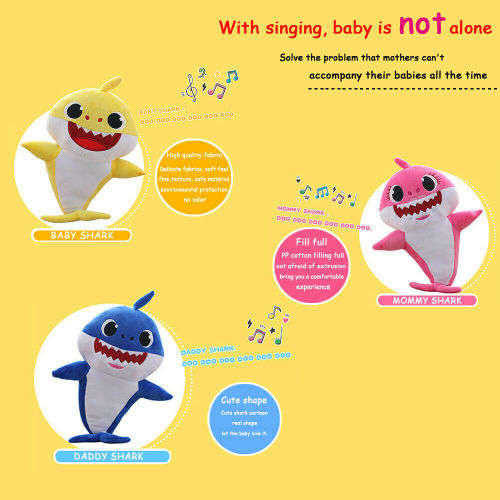 30cm Baby Shark Plush Singing LED Light Plush Toys Music Doll English Song Toy Gift