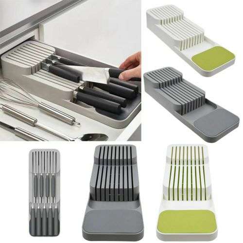 2 Tiers In-Drawer PVC Knife Block Holder Storage Organizer Kitchen Knives Drawer