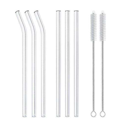 Reusable Glass Straws Straight & Bent - 8 Pack Clear