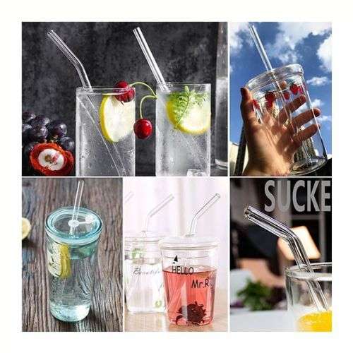 Reusable Glass Straws Straight & Bent - 8 Pack Clear