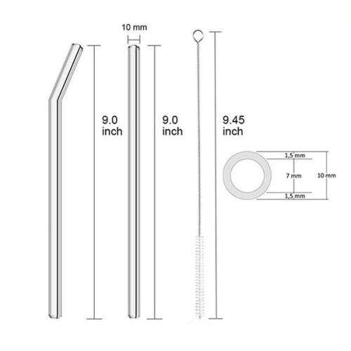 Reusable Glass Straws Straight & Bent - 8 Pack Clear