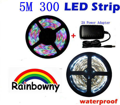 5M/roll 300 Leds SMD  Waterproof Flexible LED Strip Light(Multicolor / Cool White)+ 2A transformer