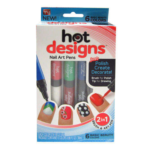 Hot Designs BASIC BEAUTY Set of 6 Colors Nail Art Brush Pens | As Seen on TV