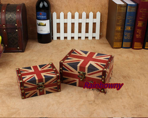 2 Pcs UK Flag Jewellery Box Set, Vintage Wooden Storage Box Set