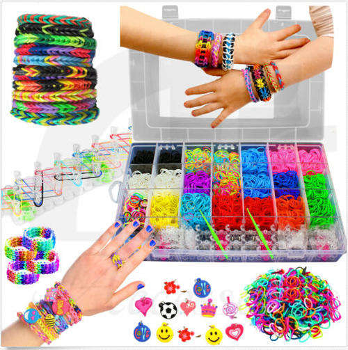 Wholesale price--LOOM BAND 4200 ACCESSORY CASE RAINBOW COLOR GLITTER RUBBER CRAFT MAKING KIT