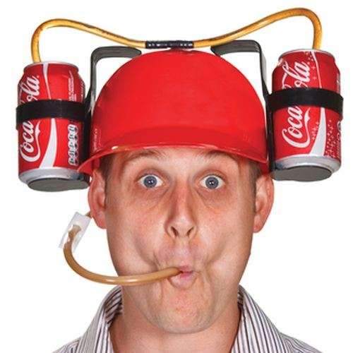 Cool Unique Party Game Beer Soda Dual Can Straw Drinking Hard Hat Helmet