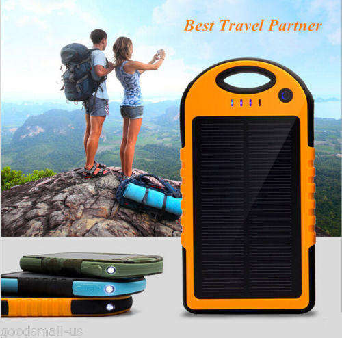 5000mAh Portable Waterproof Solar Charger Dual USB External Battery Power Bank