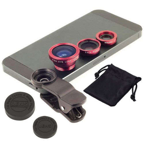Universal 3in1 Clip On Camera Lens Kit Wide Angle Fish Eye Macro For Smart Phone