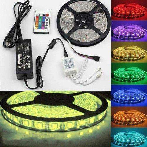 5M SMD RGB 5050 Waterproof 300 LED Strip Light 24 Key Remote 12V 5A Power Kit