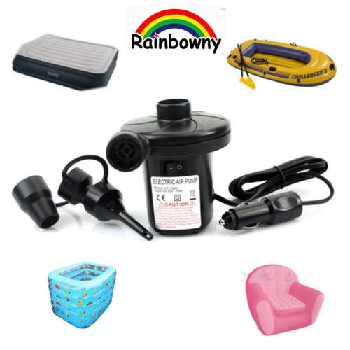 12V Car Auto DC Electric Air Pump Inflator + 3 Nozzles For AirBed Mattress Boat