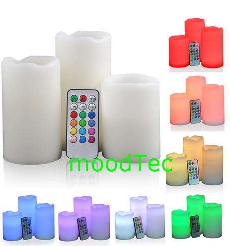 3Pcs Battery Operated Remote Control Color-changing Led Candle Set - White