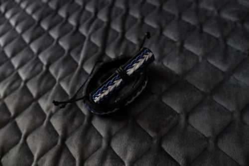 Leather Bracelet -Blue and White (In Stock)