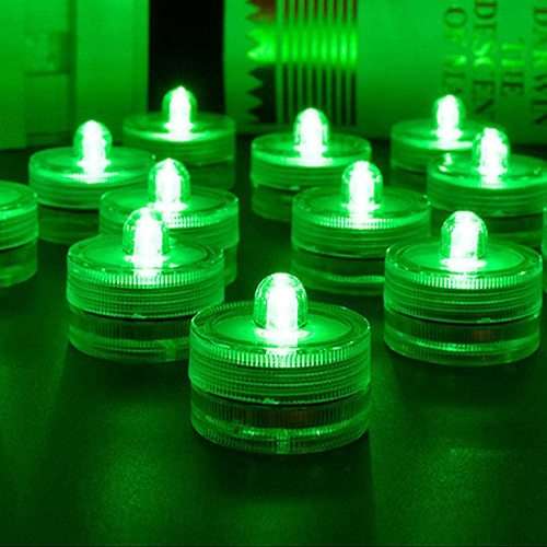 12Pcs Green LED Submersible Vase Light - Underwater Tealight Candles (In Stock)