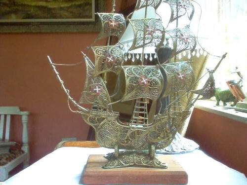 METAL MODEL OF GALLEON IN FULL SAIL