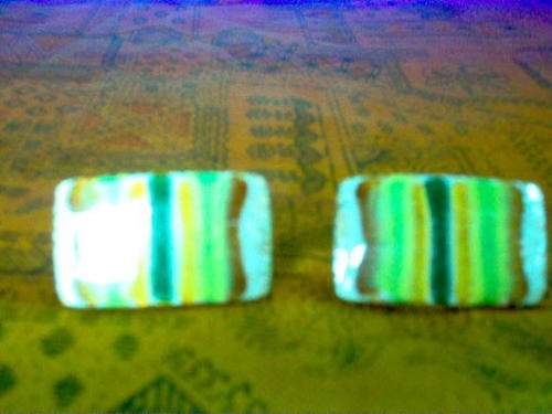 ENAMEL CUFF LINKS IN GREEN, AND BROWN STRIPES.