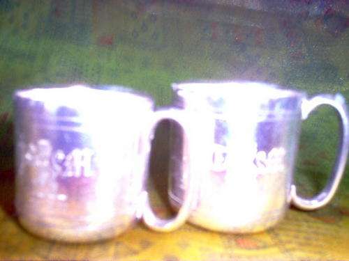 PAIR HEAVY LOUIS PLATED TOT MEASURES