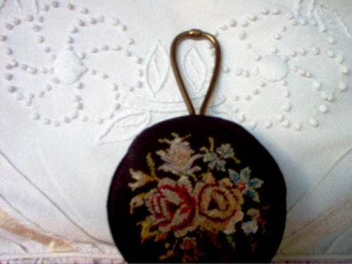 LADIES HAND MIRROR IN PETIT POINTE COVER