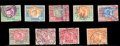 UNION OF SA - GEORGE VI - REVENUE - 1946 - 1952 SET OF 9 TO 10 POUNDS