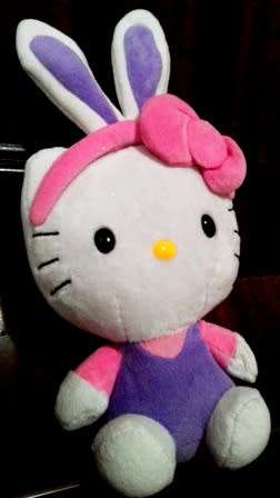 Hello Kitty plush toy with Bunny Ears & Purple T-shirt.