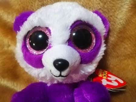 TY Beanie Boo Plush Purple Panda named Boom Boom with Tags. 16cm.