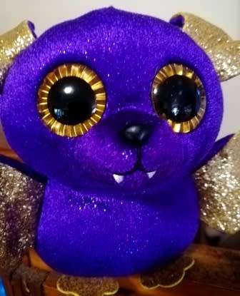 RARE TY Beanie Boo Halloween "Count" the Purple Bat! Glitter eyes! 17cm.